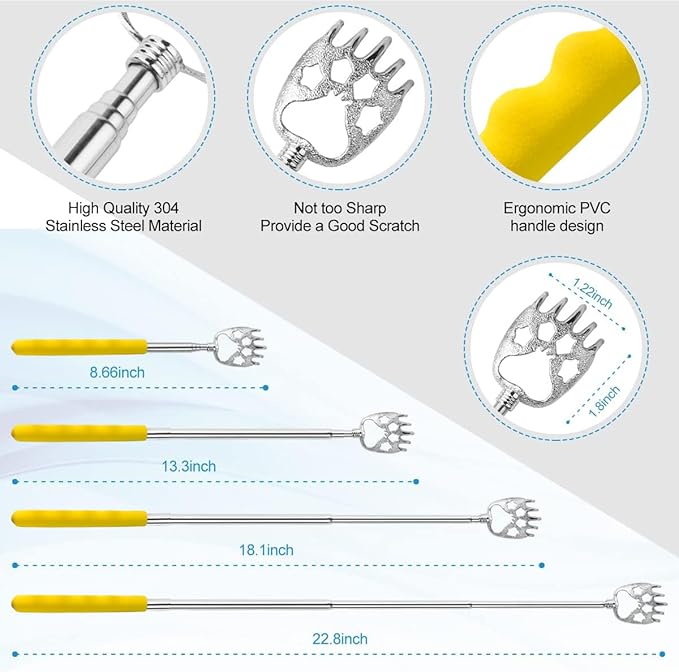 3 Pack Different Back Scratcher, Extendable Manual Back Massager Tool Metal Portable Telescoping Back scratchers with Beautiful Box Gifts for Men Women Kids Adults（Yellow）