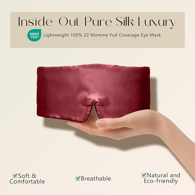 ZIMASILK 100% 22 Momme Mulberry Silk Sleep Mask - Full Silk Filled, Ultra-Soft & Breathable, Face-Hugging Blackout Eye Cover for Sleeping (Burgundy)