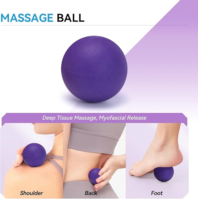 5 in 1 Foam Roller Set, High Density Fitness Exercise Foam Roller for Deep Tissue Muscle Massage, Massage Roller, Massage Ball, Resistance Band, for Whole Body(Purple)