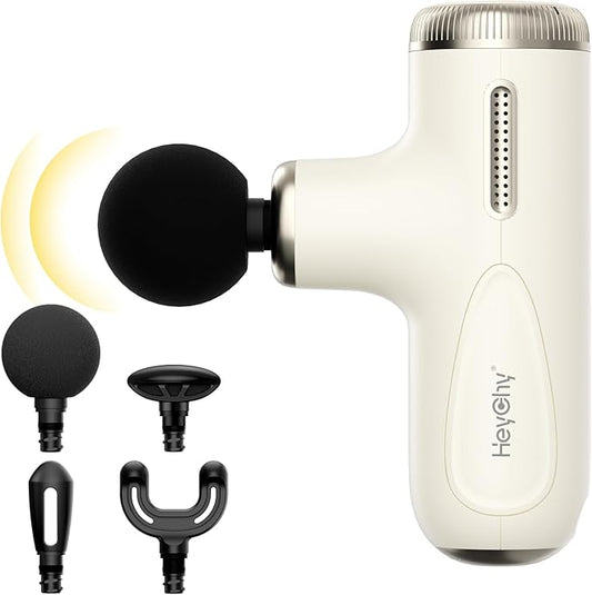 Super Mini Massage Gun Deep Tissue, Muscle Massager with 4-10mm Amplitude & 4 Heads, Portable Handheld Massager, Perfect Gifts for Athletes, Pain Relief at Home, Gym, Travel, Gym, White