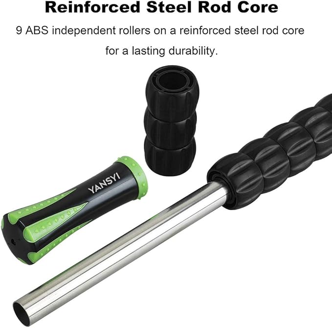 Yansyi Muscle Roller Stick for Athletes - Body Massage Roller Stick - Release Myofascial Trigger Points Reduce Muscle Soreness Tightness Leg Cramps & Back Pain for Physical Therapy & Recovery (Black)