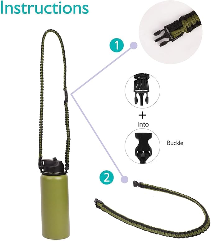 Wongeto Paracord Handle Carrier Holder with Shoulder Strap,Compatible with Hydro Flask Wide Mouth Water Bottles