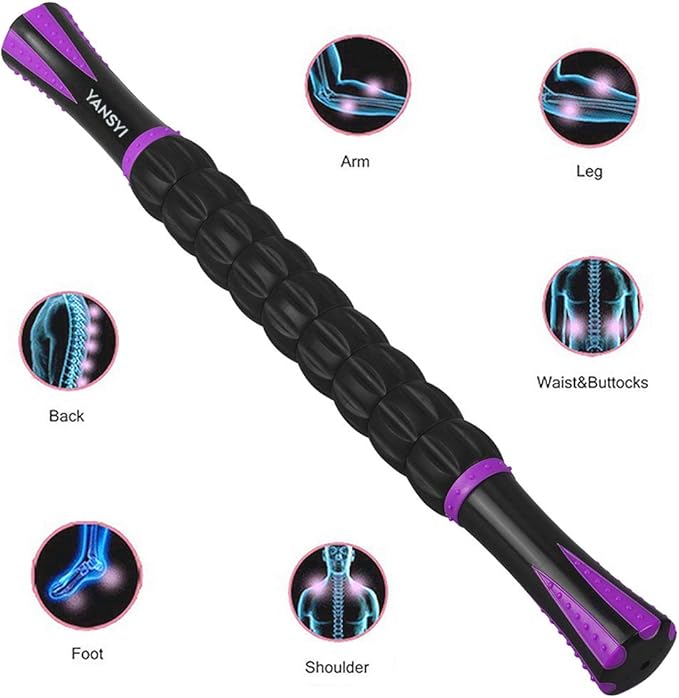 Yansyi Muscle Roller Stick for Athletes - Body Massage Roller Stick - Release Myofascial Trigger Points Reduce Muscle Soreness Tightness Leg Cramps & Back Pain for Physical Therapy & Recovery (Purple)