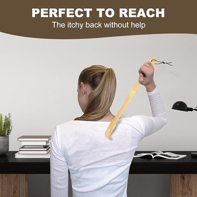 Wooden Bamboo Back Scratcher, 17 Inch Long Handle Back Scratchers for Adults Men Women, with Beautiful Gift Packaging (4 Pack)