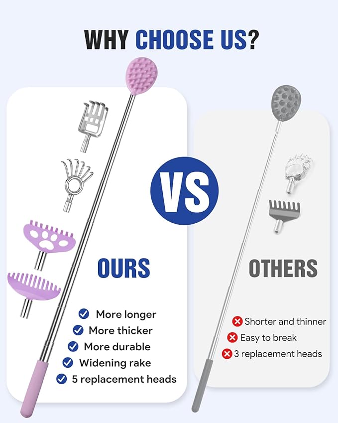 Gelibo Telescoping Back Scratcher with 5Pcs Detachable Heads,Fathers Day Dad Gifts from Wife Daughter Son,Mens Gifts,Husband, Extendable Back Massager Tool with Beautiful Box - Purple