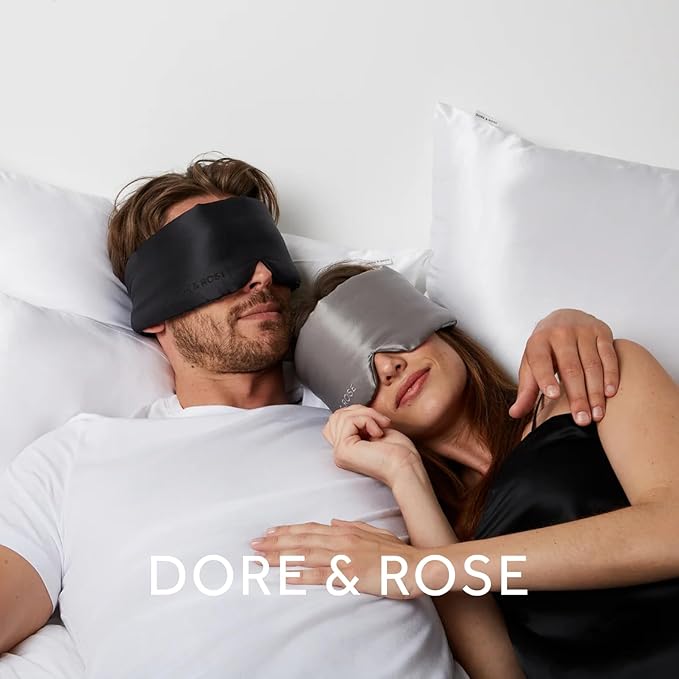 Dore & Rose Deep Sleep Mask Light Blocking, 23 Momme Mulberry Silk Eye Mask, Ultra Soft, Adjustable - Travel Sleeping Mask for Men & Women - Charcoal