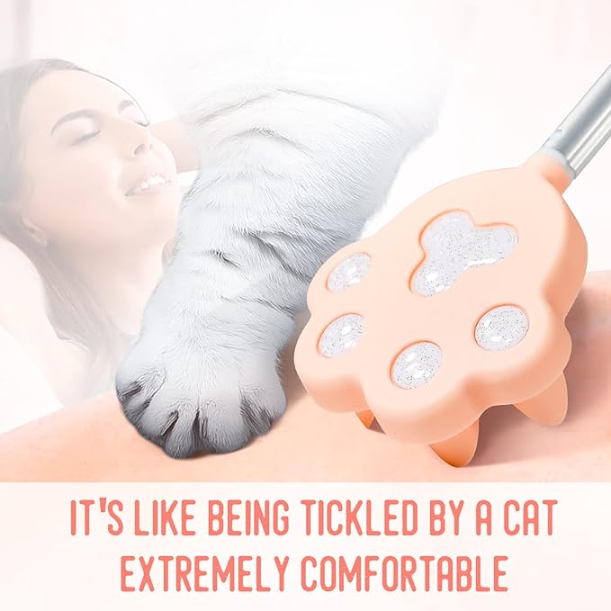 Portable Extendable Back Scratcher for Men and Women, 9 to 27 inches Long Telescoping Handle, Cute Cat Claw Head, Manual Head Neck Foot Back Scratcher (Pink)