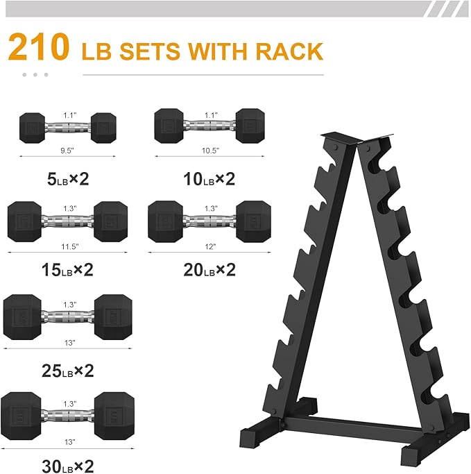 Premium Rubber Coated Hex Dumbbell Weight Set,Multiple Sizes Exercise & Fitness Dumbbells,Multiple Packages,210LB/350LB/450LB/550LB for Muscle Toning, Strength Building & Full Body Workout