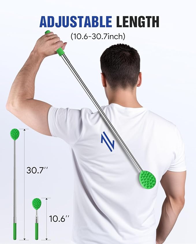 Gelibo Telescoping Back Scratcher with 5Pcs Detachable Heads,Fathers Day Dad Gifts from Wife Daughter Son,Mens Gifts,Husband, Extendable Back Massager Tool with Beautiful Box - Green