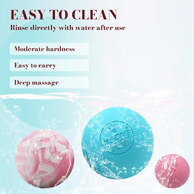 KSONE Lacrosse Massage Balls, Muscle Massage Roller Deep Tissue Balls Hard and Soft Massage Ball Set with Mini Ball and Mesh Bag. (Pink)