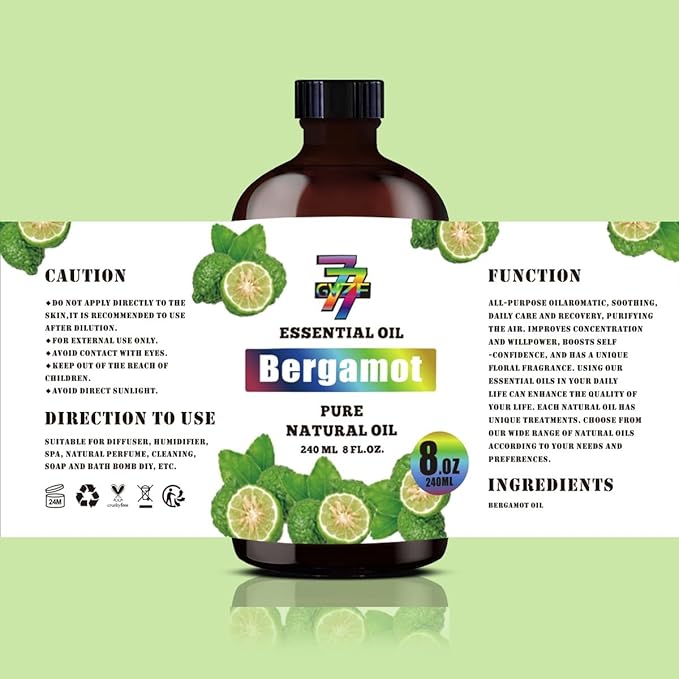 Bergamot Essential Oil (8 oz / 240 ml) – Bergamot Oils for diffusers, humidifiers, Home Baths, Cleaning Products, Yoga, DIY Soaps and DIY Scented Candles