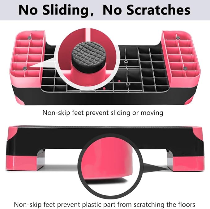 Adjustable Workout Aerobic Stepper, Aerobic Exercise Step Platform with 2 Risers, Exercise Step Deck for Fitness, 26.5" Trainer Stepper with Non-Slip Surface Home Gym & Extra Risers Options