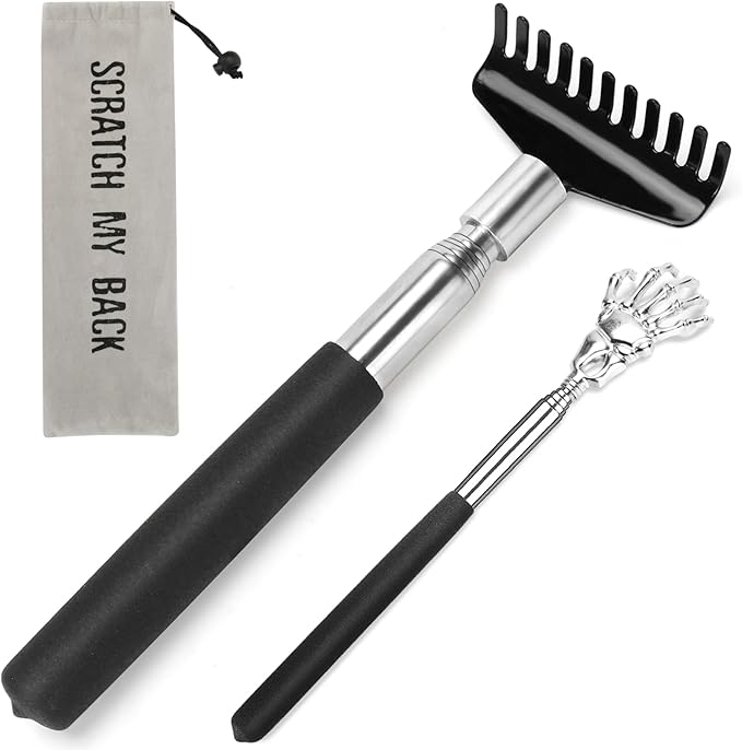 Oversized Back Scratcher Gift Set, 2 Pack, Portable Extendable Stainless Steel Telescoping Massage Tool, Gift/Stocking Stuffers for Men and Women