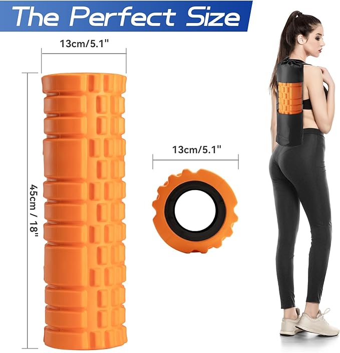 Foam Roller High Density Foam Roller Set for Deep Tissue Muscle Massage, 18" Trigger Point Fitness Exercise Massage Roller Self-Myofascial Release for Whole Body (Orange)