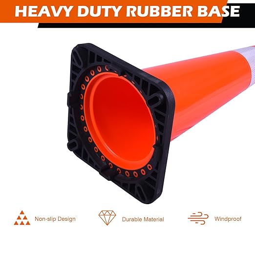 6 Pack 36" Orange Traffic Safety Cones with Reflective Collars- Durable PVC Cones with Weighted Black Base for Driveways, Work Zones & Event Control