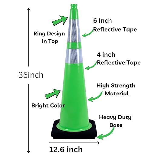 BESEA 8Pack 36” inch Traffic Cones Blue Road Parking Cones Construction Safety Cone Structurally Stable for Traffic Control(Green Color)