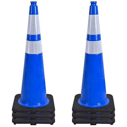 OrangeStar 36" Traffic Cones 6-Pack Blue Safety Cones with Reflective Collars, Heavy Duty Base for Construction, Parking Lot, Road Work, Flexible PVC, Indoor & Outdoor Use