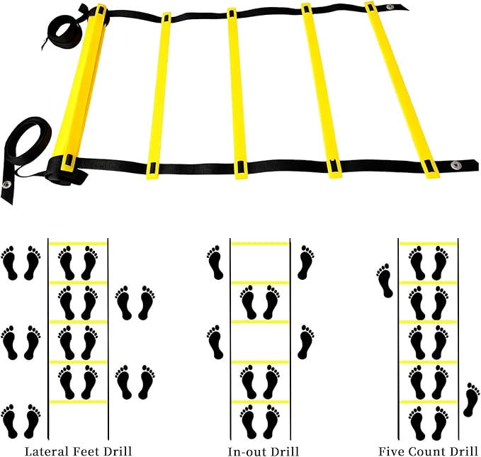 20ft Agility Ladder with Carry Bag & Straps – 12 Adjustable Rungs – Football, Soccer, Basketball Speed Training Equipment – Durable Footwork Drill Ladder for All Athletes (Yellow)