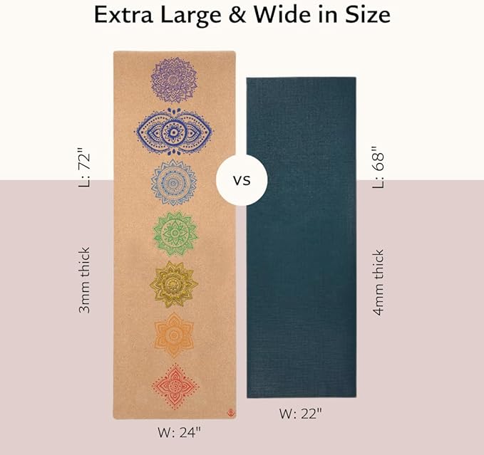 Shakti Warrior Cork Yoga Mat - Artist Designed, Premium Printed Eco-Friendly Non-Slip mat, Great for Regular & Hot Yoga, Pilates, Workouts 72 inch x 24 inch x 3mm Thick