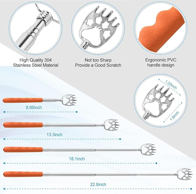 3 Pack Different Back Scratcher,Metal Portable Telescoping Back scratchers with Beautiful Box Great Stocking Stuffers for Men Women Kids Adults（Orange）