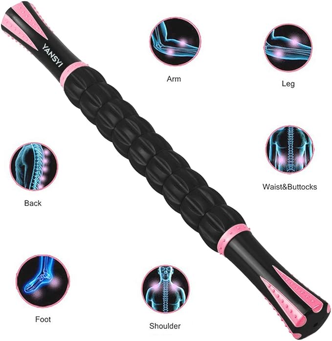 Yansyi Muscle Roller Stick for Athletes - Body Massage Roller Stick - Release Myofascial Trigger Points Reduce Muscle Soreness Tightness Leg Cramps & Back Pain for Physical Therapy & Recovery (Pink)