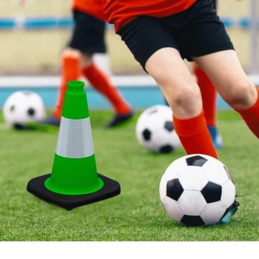 BESEA 4Pack 12 Inch Green Traffic Cones with 4 Inch Reflective Collar, Heavy Duty PVC Safety Cones with 8.5 x 8.5 Inch Base for Parking, Driving Practice, Sports Training, and Construction