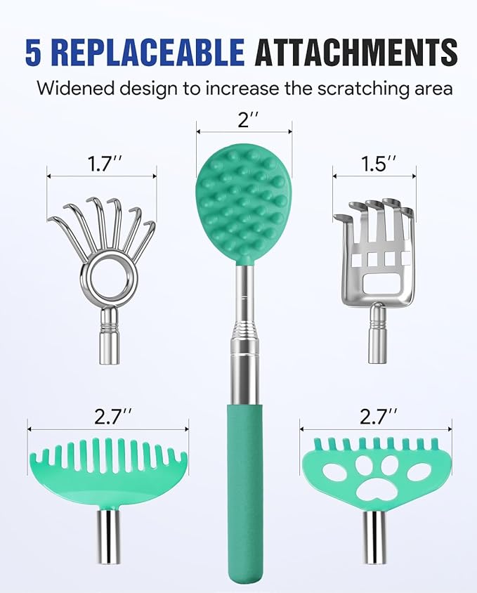 Gelibo Telescoping Back Scratcher with 5Pcs Detachable Heads,Fathers Day Dad Gifts from Wife Daughter Son,Mens Gifts,Husband, Extendable Back Massager Tool with Beautiful Box - Cyan