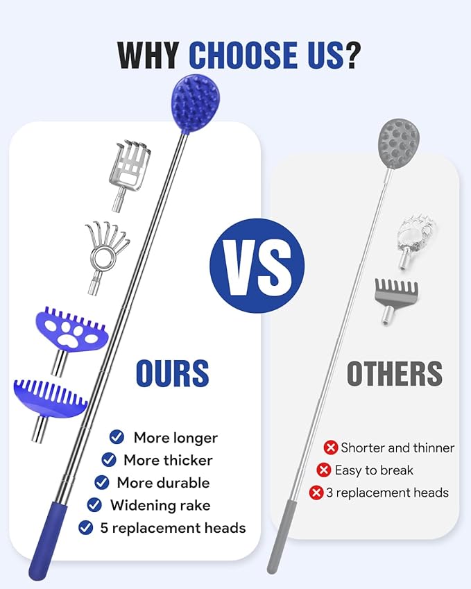 Gelibo Telescoping Back Scratcher with 5Pcs Detachable Heads,Fathers Day Dad Gifts from Wife Daughter Son,Mens Gifts,Husband, Extendable Back Massager Tool with Beautiful Box - Blue
