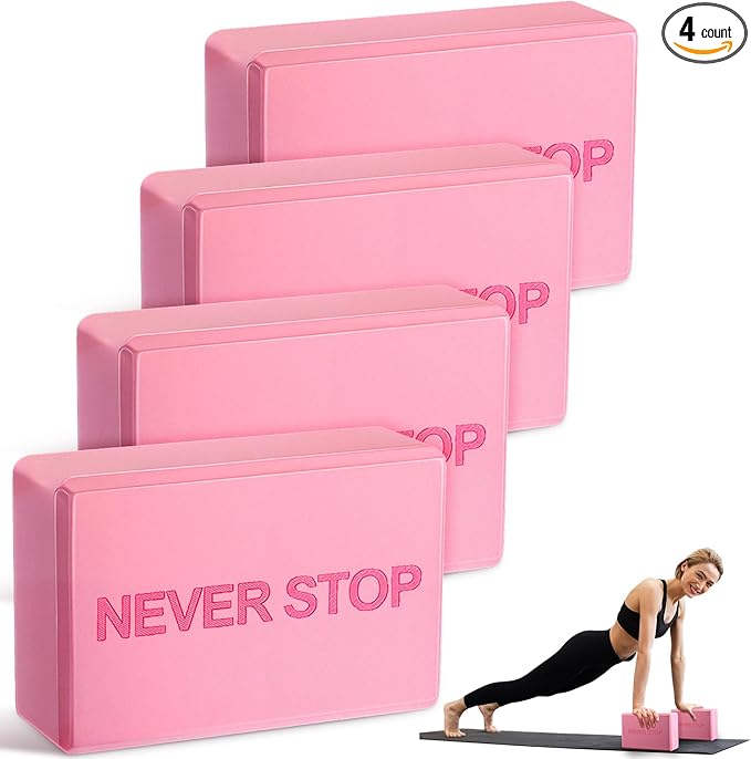 4 Pack Yoga Blocks Non Slip Pilates Brick Foam Blocks Pilates Dance Gymnastics Workout Fitness Props Tool for Stretching Meditation and Exercise