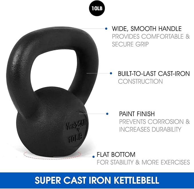 Yes4All 5-80 lbs Cast Iron Kettlebell for Dumbbell Weights Exercises, Gym, Full Body Home Workout Equipment, Push up, Grip and Strength Training