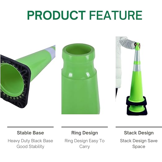 BESEA 6Pack 36” inch Traffic Safety Cones Green Road Parking Cones Construction Cone Structurally Stable for Traffic Control(Bright Color)