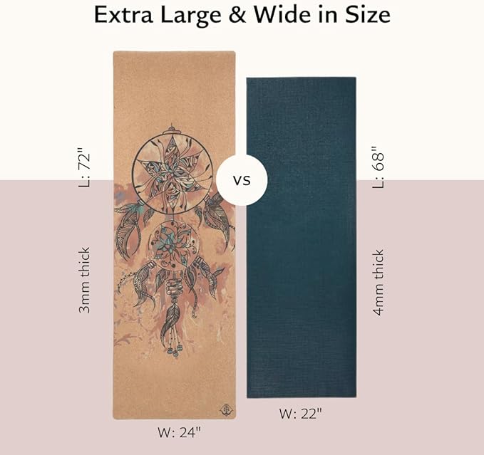 Shakti Warrior Cork Yoga Mat - Artist Designed, Premium Printed Eco-Friendly Non-Slip mat, Great for Regular & Hot Yoga, Pilates, Workouts 72 inch x 24 inch x 3mm Thick