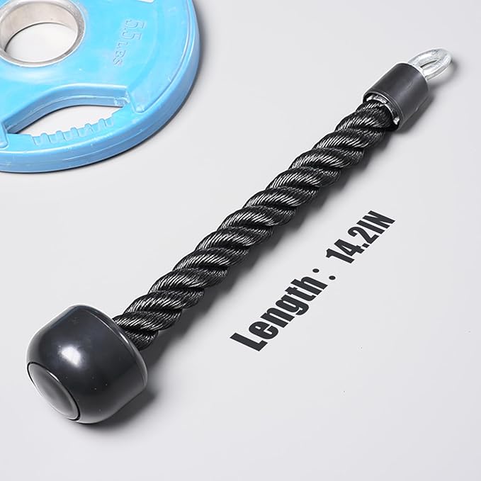 Tricep Rope 27 & 36 inches 2 Colors Fitness Attachment Cable Machine Pulldown Heavy Duty Coated Nylon Rope with Solid Rubber Ends