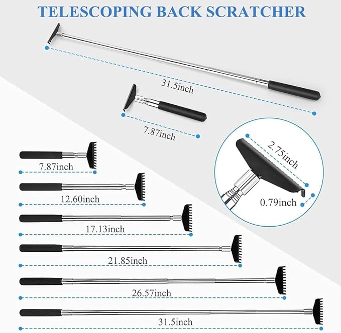 Oversized Portable Extendable Back Scratcher, Upgraded Metal Stainless Steel Telescoping Back Scratcher Tool with Canvas Carrying Bag