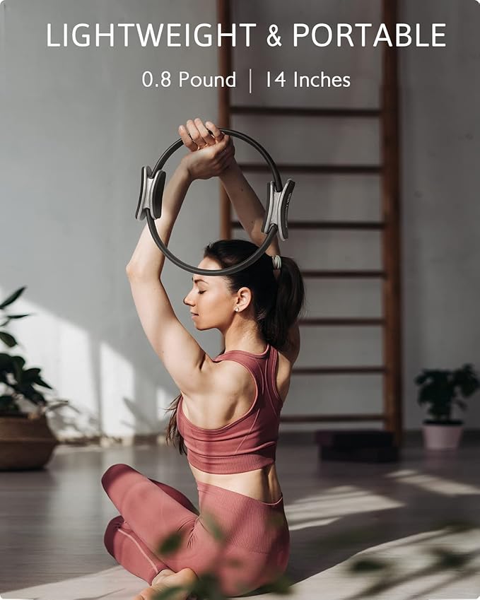 LIONSCOOL Pilates Ring Set – 14" Anti-Deformation Magic Circle with Padded Handles, Mini Ball, Resistance Bands, Guide & Bag