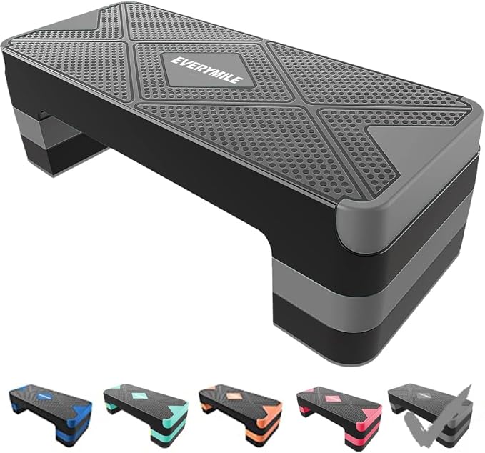 EVERYMILE Aerobic Exercise Step, Adjustable Aerobic Stepper for Exercise, Workout Step Platform, Step Up Box, 26.5" Step Deck with 4” 6” 8” Adjustable Height Risers, Women Home Gym Fitness