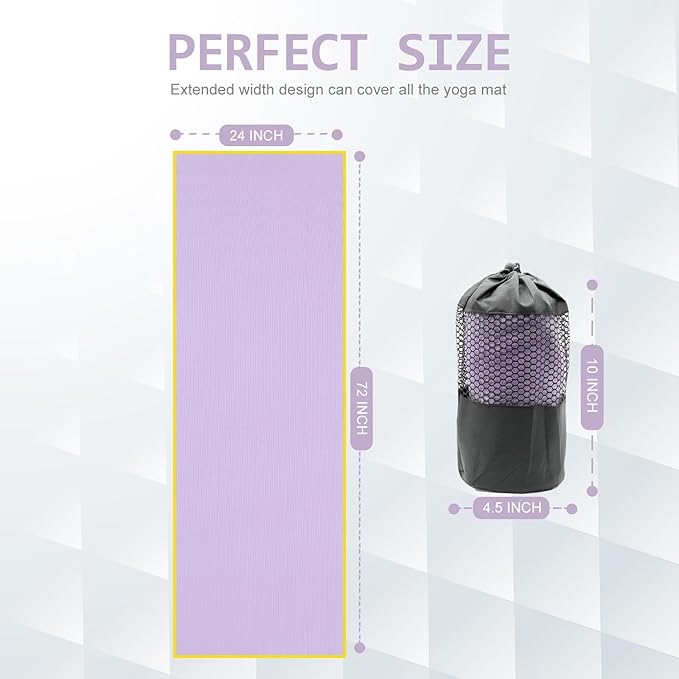 Eunzel Hot Yoga Towel - Microfiber Non Slip Yoga Mat Towel with Grip Dot Sweat Absorbent Towel for Hot Yoga, Pilates and Fitness 72" x 24", Taro Purple/Yellow