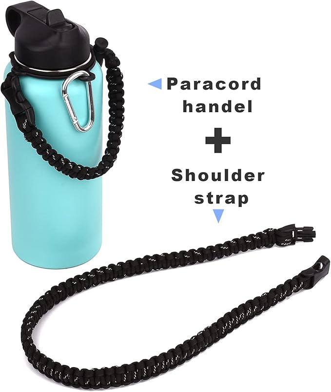 Wongeto Paracord Handle Carrier Holder with Shoulder Strap,Compatible with Hydro Flask Wide Mouth Water Bottles