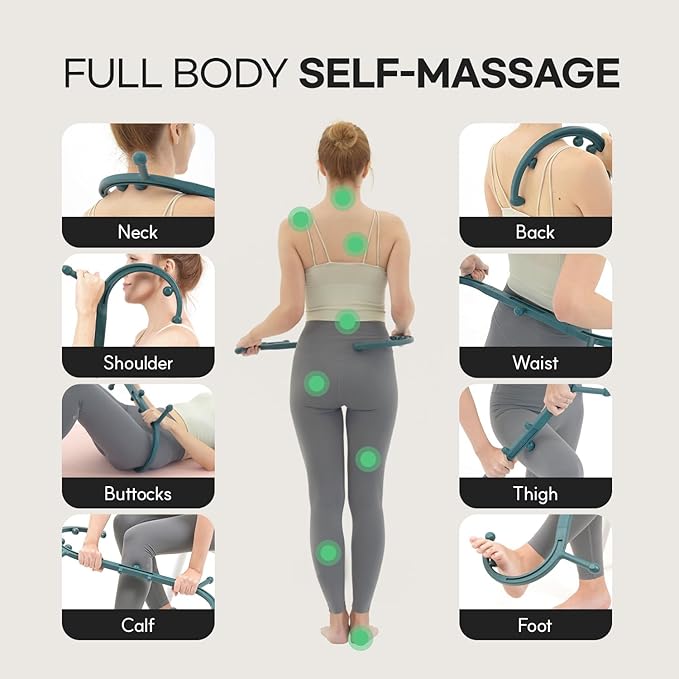 HuBDIC HubiCare Massage Stick, Trigger Point Cane, Body Deep Tissue, Handheld Back, Neck, Shoulder, Leg and Feet, Muscle Release Tool Self Massage Hook Cane for Women & Men (Dark Green)