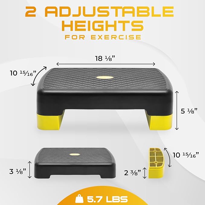 Yes4All 18.9" Aerobic Exercise Step Platform with 2 Risers, Adjustable Height Workout Stepper 3" 5.1" for Home Gym