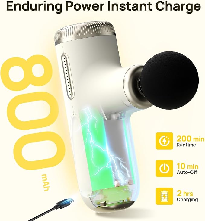 Super Mini Massage Gun Deep Tissue, Muscle Massager with 4-10mm Amplitude & 4 Heads, Portable Handheld Massager, Perfect Gifts for Athletes, Pain Relief at Home, Gym, Travel, Gym, White