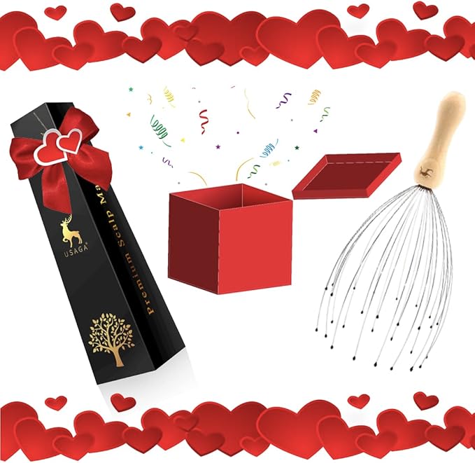 USAGA 28 Finger Head Scratcher, Head Massager, Scalp Massager, Stocking Stuffers Gift for Scalp Body Relaxing Wood Handle (2 Pack)