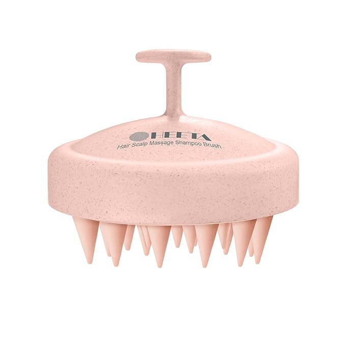HEETA Scalp Massager Hair Growth, Silicone Scalp Scrubber Shampoo Brush for Exfoliation, Dandruff Removal & Head Massage Stress Relax, Wet & Dry Use for Thick, Thin Hair Care, Wheat Straw Light Pink