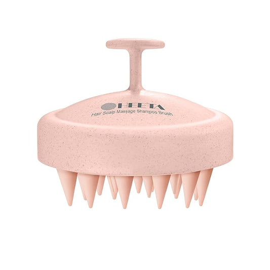 HEETA Scalp Massager Hair Growth, Silicone Scalp Scrubber Shampoo Brush for Exfoliation, Dandruff Removal & Head Massage Stress Relax, Wet & Dry Use for Thick, Thin Hair Care, Wheat Straw Light Pink