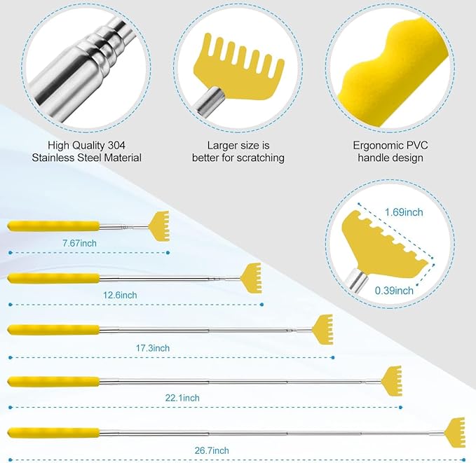 3 Pack Different Back Scratcher, Extendable Manual Back Massager Tool Metal Portable Telescoping Back scratchers with Beautiful Box Gifts for Men Women Kids Adults（Yellow）