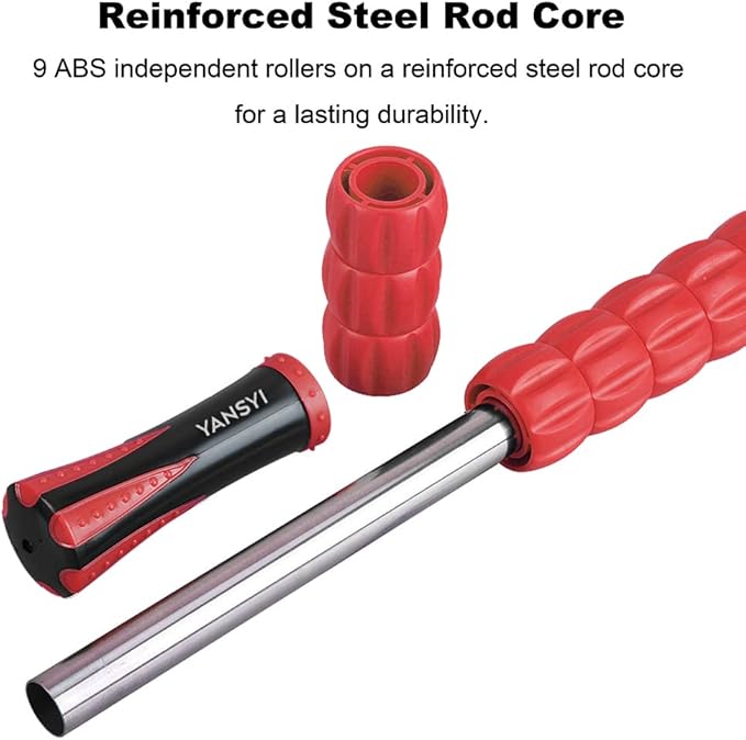 Yansyi Muscle Roller Stick for Athletes - Body Massage Roller Stick - Release Myofascial Trigger Points Reduce Muscle Soreness Tightness Leg Cramps & Back Pain for Physical Therapy & Recovery (Red)