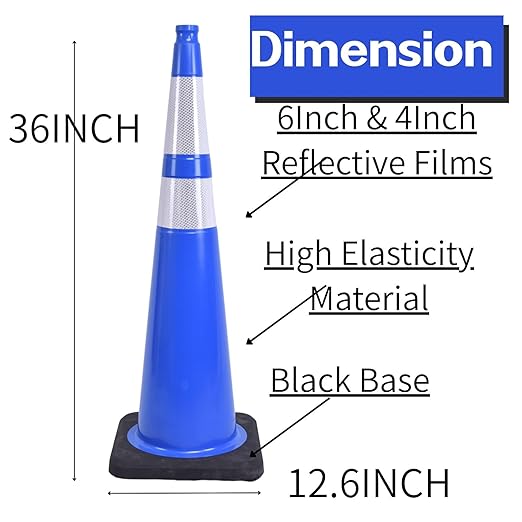 BESEA 4Pack 36” inch Traffic Cones Blue Road Parking Cones Construction Safety Cone Structurally Stable for Traffic Control(Blue Color)
