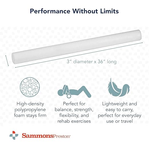 Sammons Preston Foam Therapy Roll, Round 3" x 36" High Density Foam Roller for Exercise, Massage, Balance, Yoga, Physical Therapy, and Flexibility, Ideal for Home, Gym, or Studio