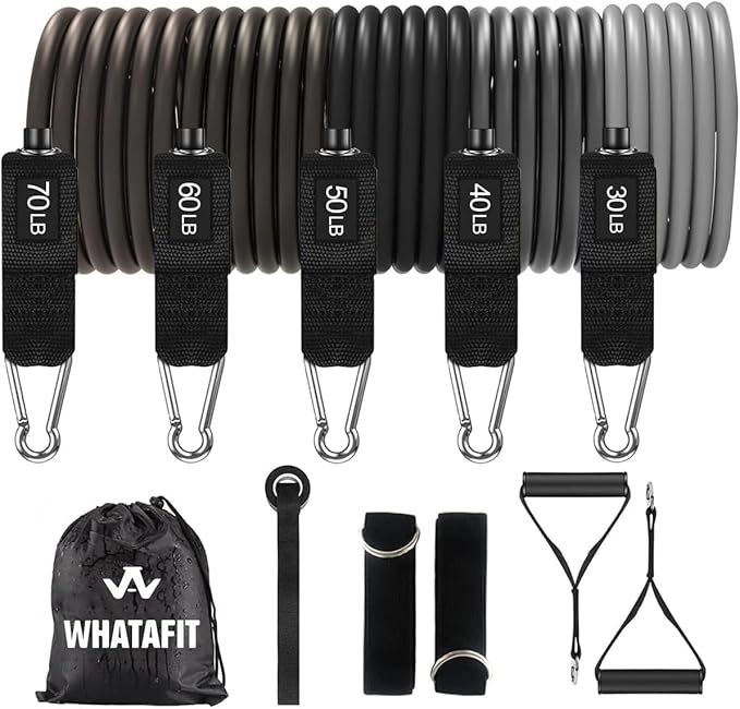 WHATAFIT Resistance Bands, Exercise Bands，Resistance Bands for Working Out, Work Out Bands with Handles for Men and Women Fitness, Strength Training Home Gym Equipment