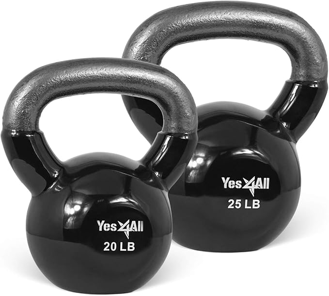 Yes4All Kettlebell, Vinyl Coated Kettlebell Cast Iron Sets with Stable Flat Bottom for Full Body Workout, Push up, Grip Strength Training & Weights Exercises